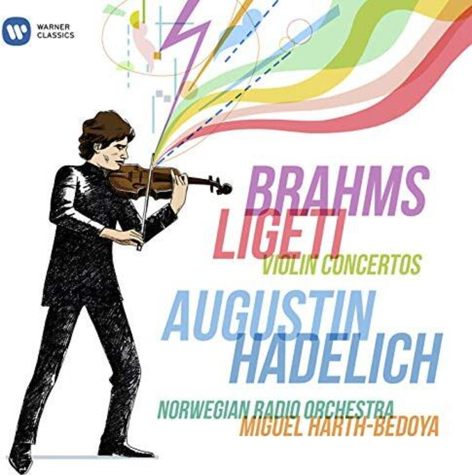 the album cover for Augustin Hadelich - Brahms, Ligeti: Violin Concertos