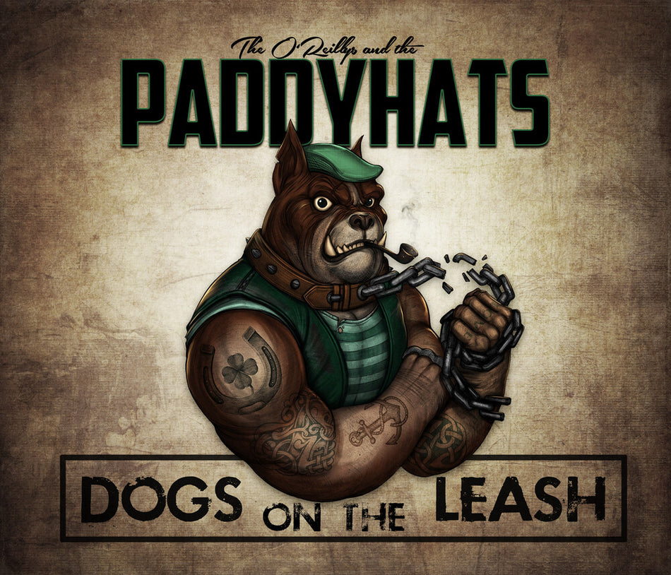 the album cover for The O'Reillys And The Paddyhats - Dogs On The Leash [Mint Green & Orange Splatter 2LP]