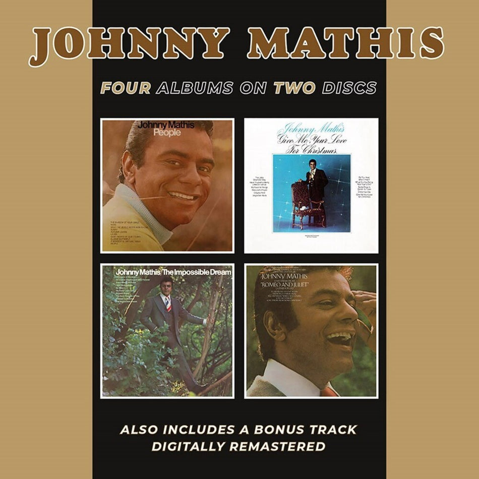 the album cover for Johnny Mathis - People / Give Me Your Love For Christmas / The Impossible Dream / LoveTheme From Romeo & Juliet (A Time For Us)