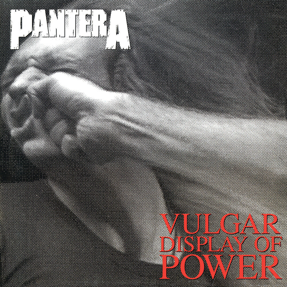 the album cover for Pantera - Vulgar Display Of Power [Indie Exclusive Limited Edition Marbled Black/Grey LP]
