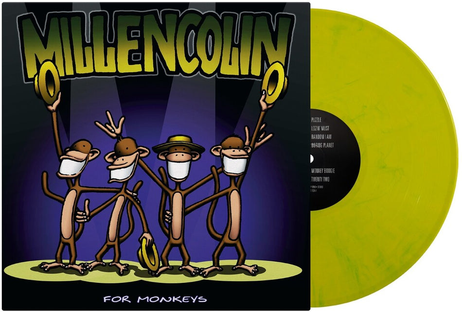 the album cover for Millencolin - For Monkeys: 25th Anniversary Edition [Limited Edition Psychedelic Green LP]