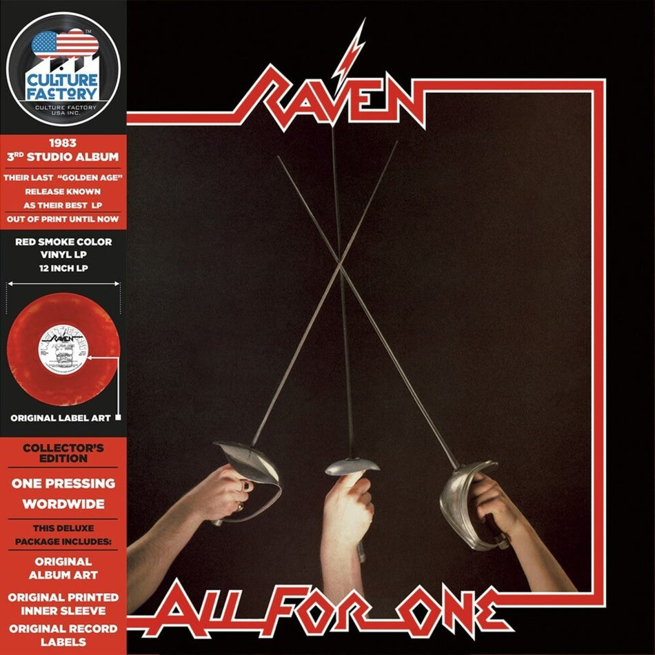 the album cover for Raven - All For One (Marble Red & Black) (Blk) [Colored Vinyl]