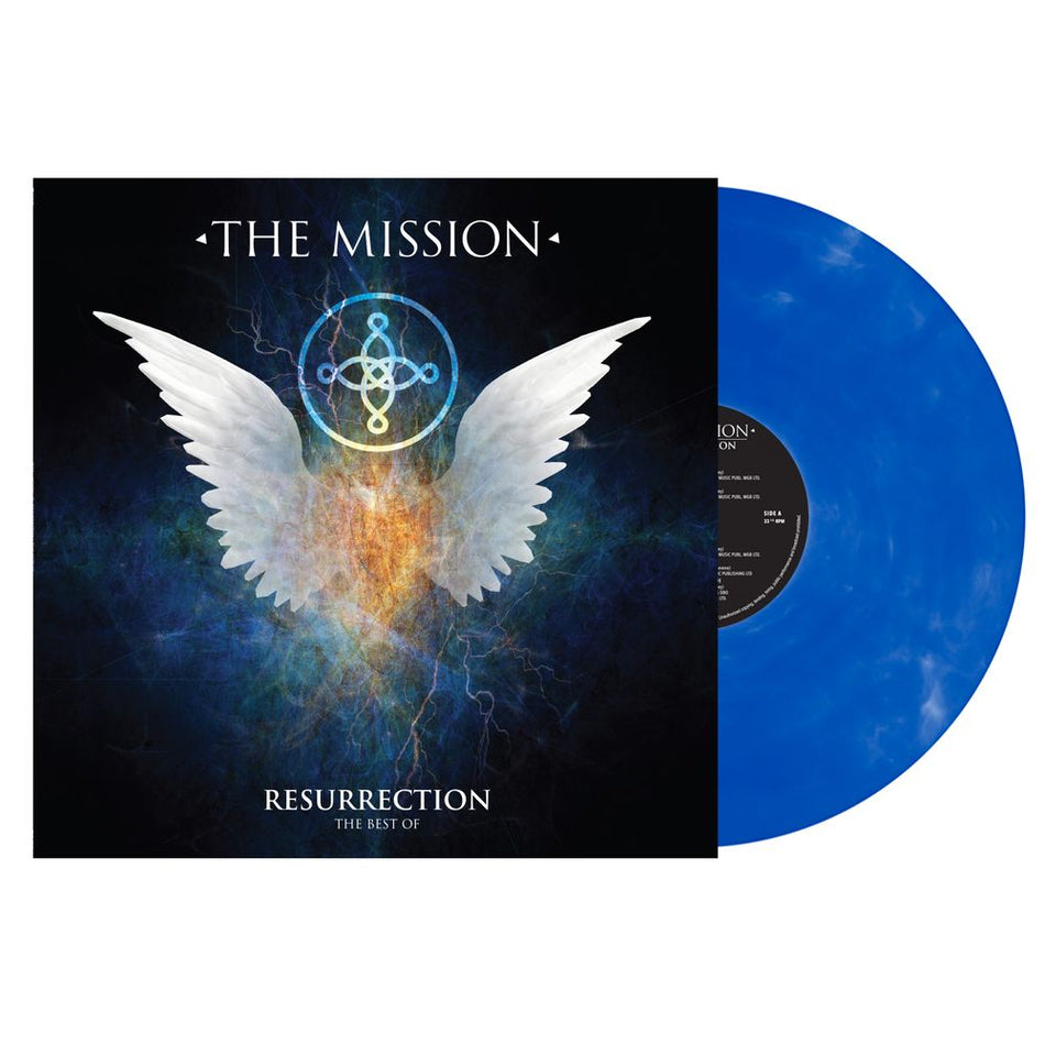 the album cover for The Mission - Resurrection - The Best Of [Blue &amp; White Marble]
