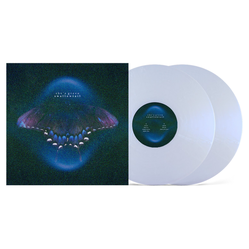 the album cover for she's green - swallowtail / chrysalis [Indie Exclusive Iridescent White]