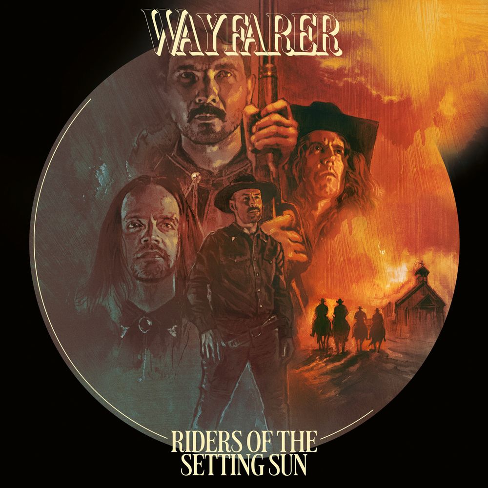 the album cover for Wayfarer - RIDERS OF THE SETTING SUN