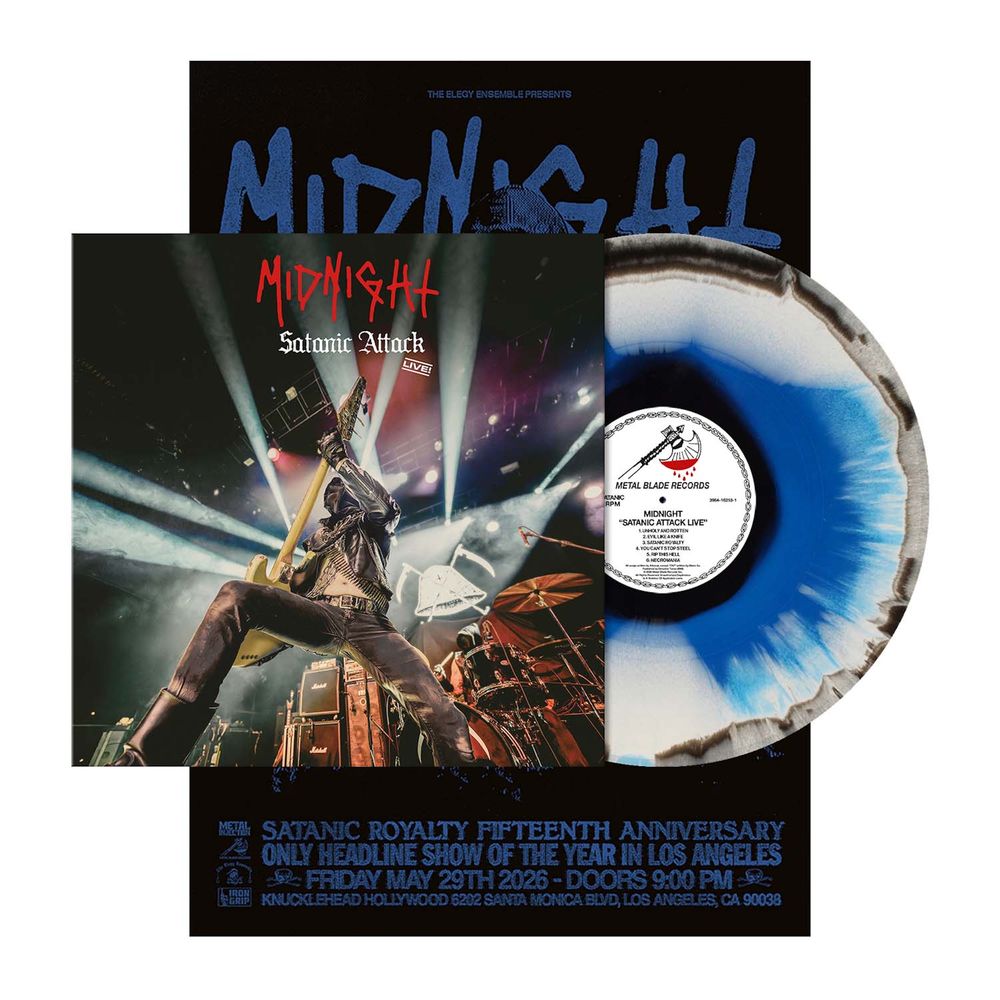 the album cover for Midnight - Satanic Attack Live! [Blue White Black]