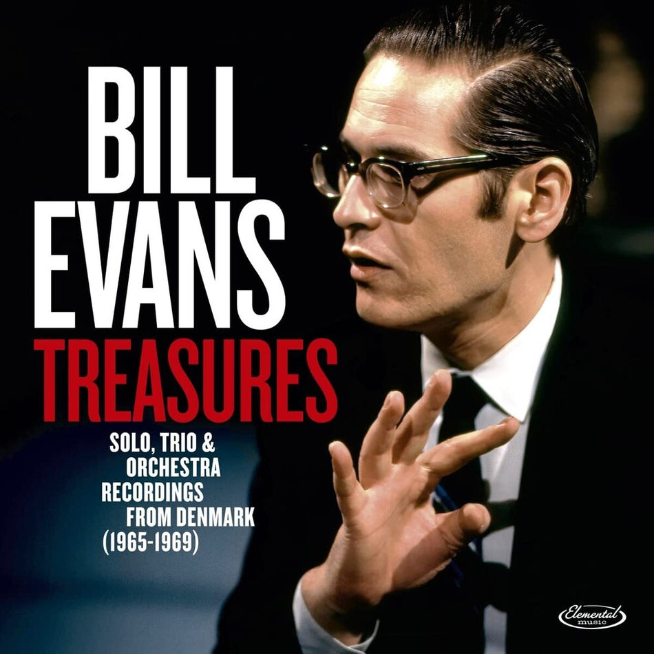 the album cover for Bill Evans - Treasures: Solo, Trio & Orchestra In Denmark 1965