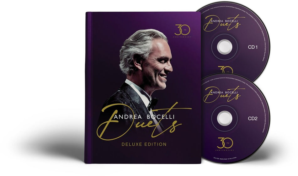 the album cover for Bocelli, Andrea - Duets - 30th Anniversary [Deluxe Hardcover Book Edition 2 CD]
