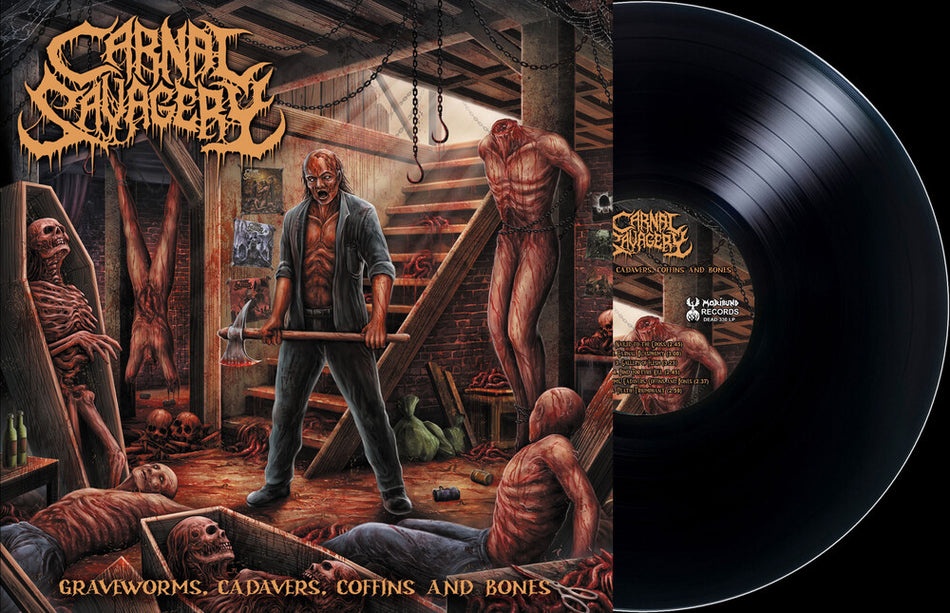 the album cover for Carnal Savagery - Graveworms Cadavers Coffins & Bones [Limited Edition]