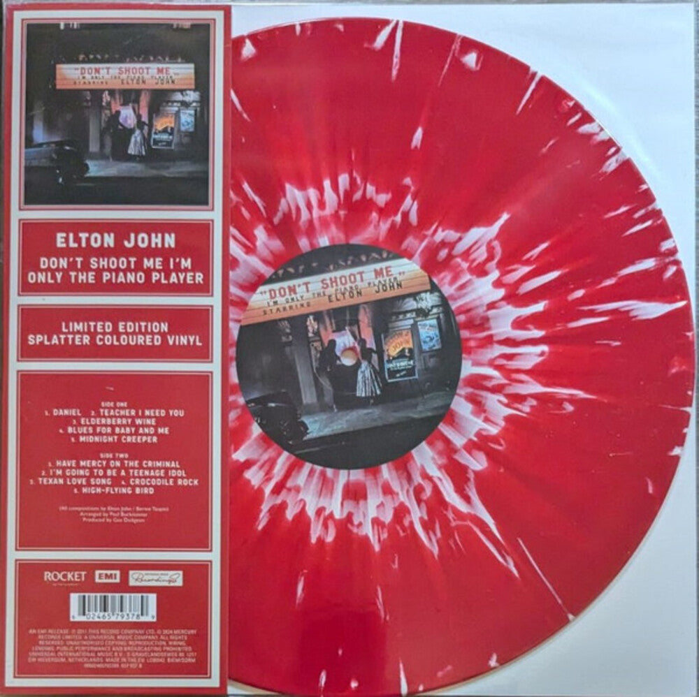 the album cover for Elton John - Don't Shoot Me I'm Only The Piano Player [Red Splatter 180g LP]