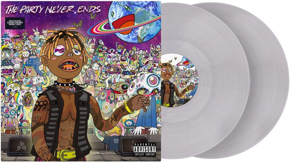 the album cover for Juice WRLD - The Party Never Ends [Indie Exclusive 2 Metallic Glacier LP]