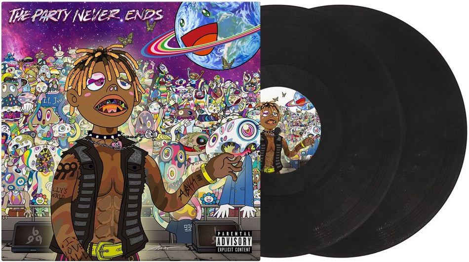 the album cover for Juice WRLD - The Party Never Ends [2 Opaque Coal LP]