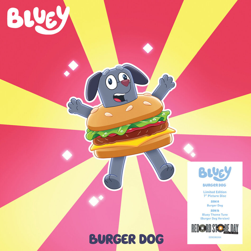 the album cover for Bluey - Burger Dog / Bluey Theme Extended (Burger Dog Version) [RSD 2025]