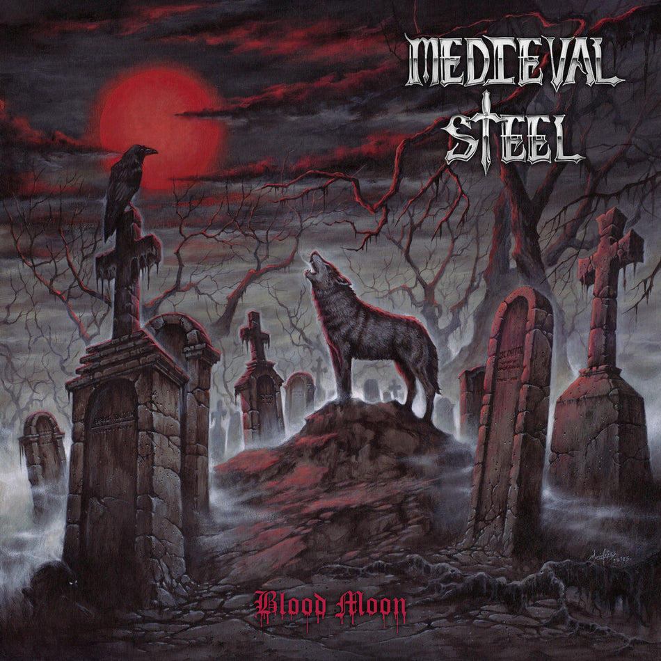 the album cover for Medieval Steel - Blood Moon - Red/Black Splatter