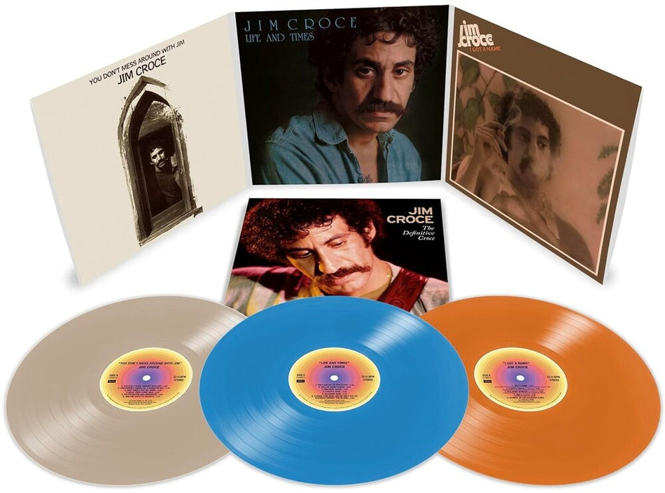 the album cover for Jim Croce - Definitive Croce [Limited Edition Bone, Sky Blue, & Tangerine Colored Vinyl]