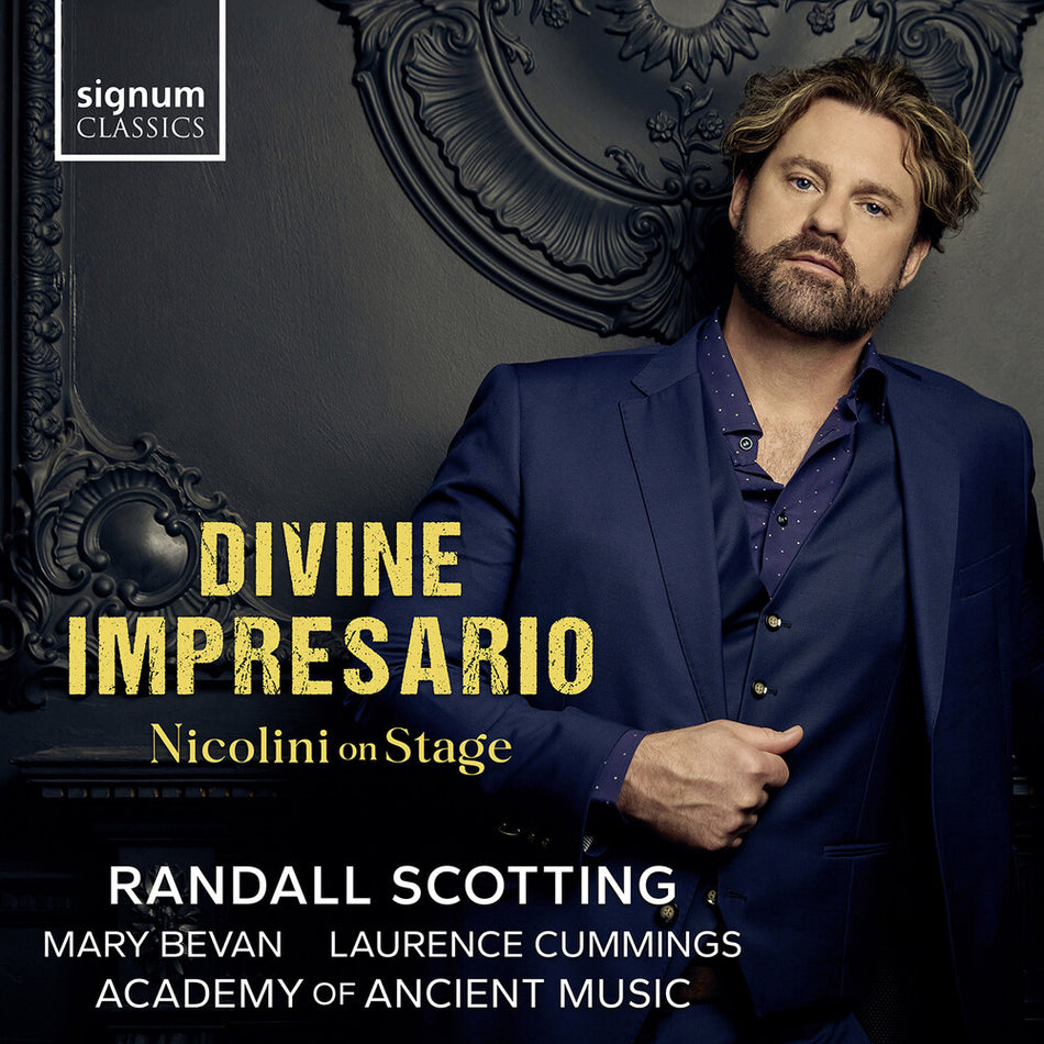 the album cover for Randall Scotting - Divine Impresario - Nicolini On Stage