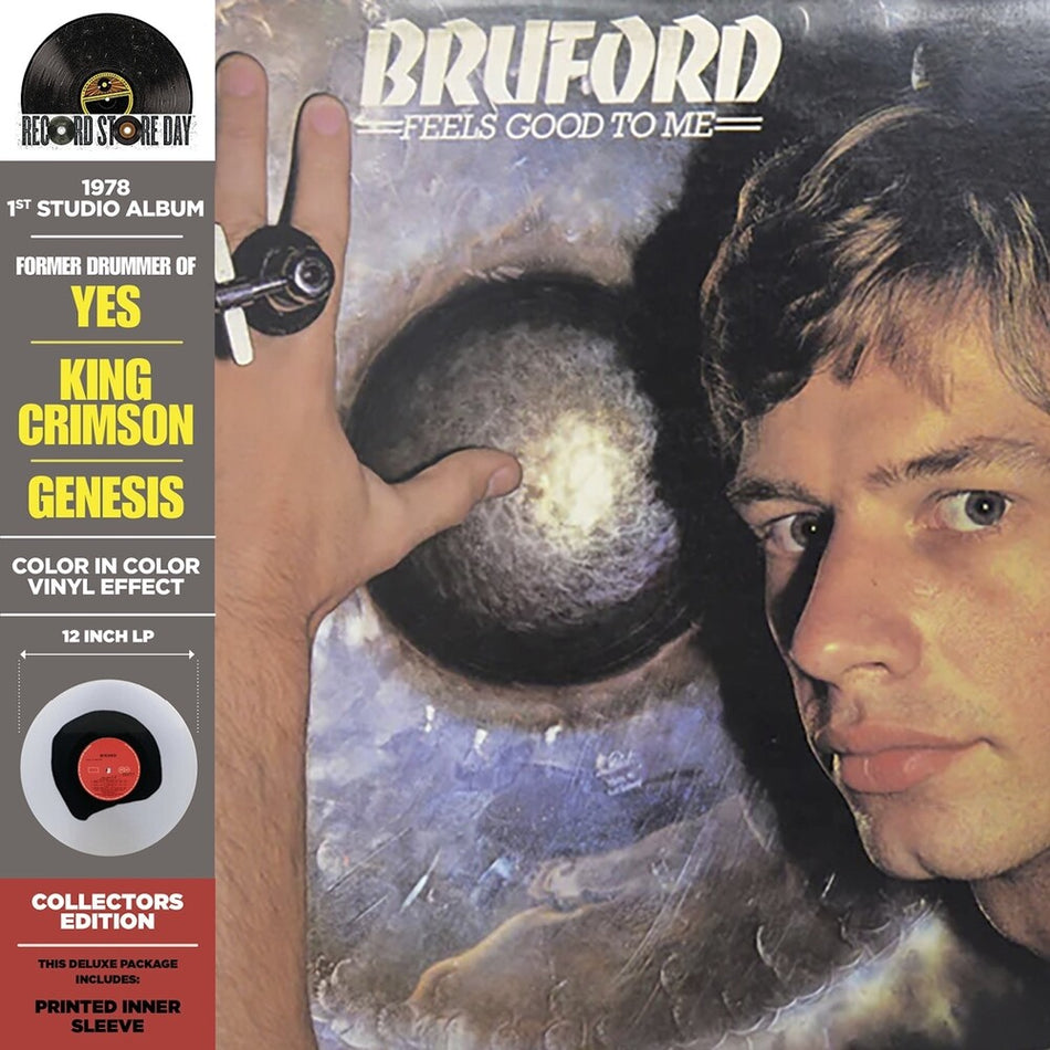 the album cover for Bruford - Feels Good To Me (Deluxe Collectors Edition Crystal Clear Blue) [RSD 2026]