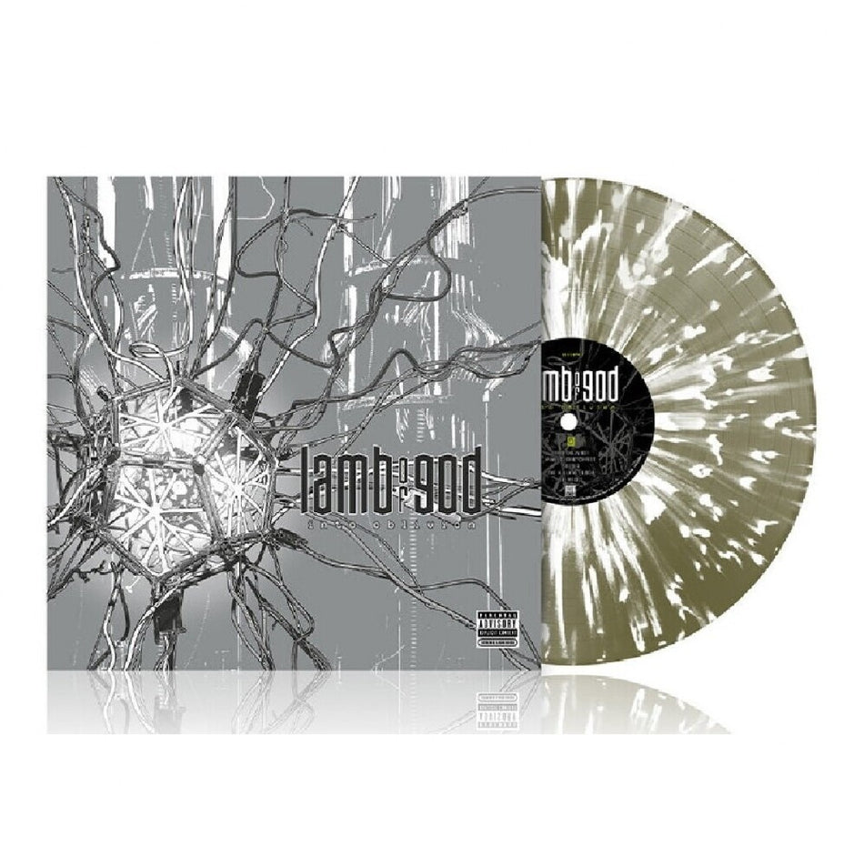 the album cover for Lamb Of God - Into Oblivion [Transparent Olive and White Splatter]