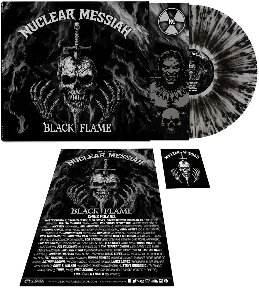 the album cover for Nuclear Messiah - Black Flame [CLEAR/SILVER/BLACK SPLATTER]