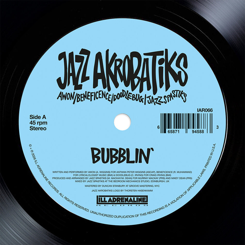the album cover for Jazz Akrobatiks (Awon, Beneficence, Doodlebug & Jazz Spastiks) - Bubblin'