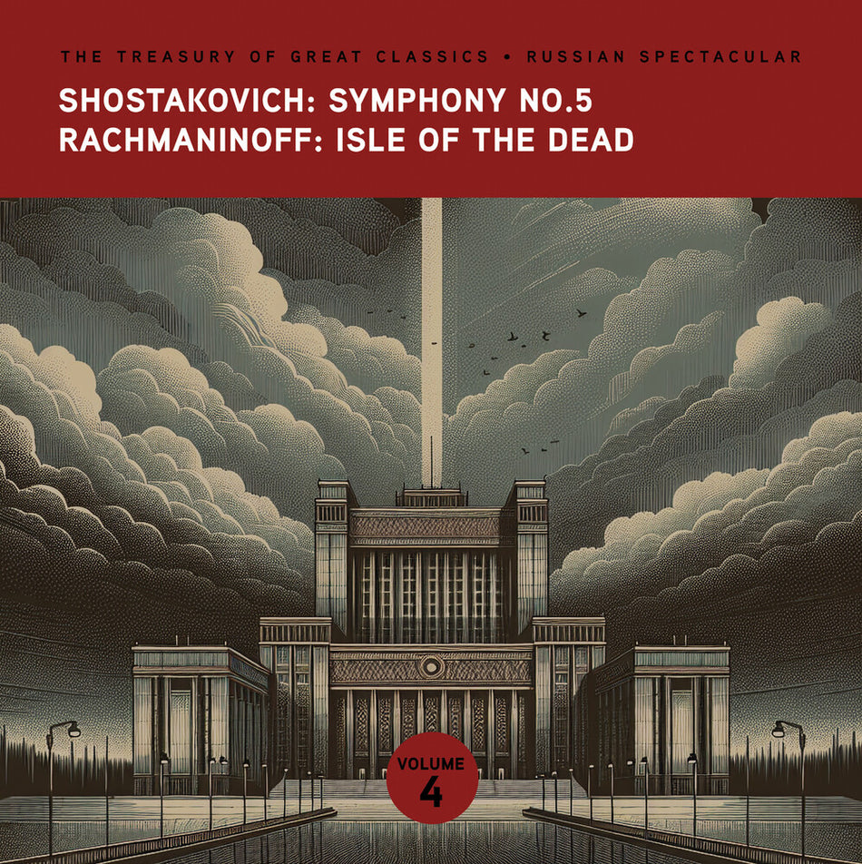 the album cover for Slovenia Symphony Orchestra - The Treasury of Great Classics - Russian Spectacular - Vol. 4. Shostakovich: Symphony No.5 & Rachmaninoff: Isle of the Dead