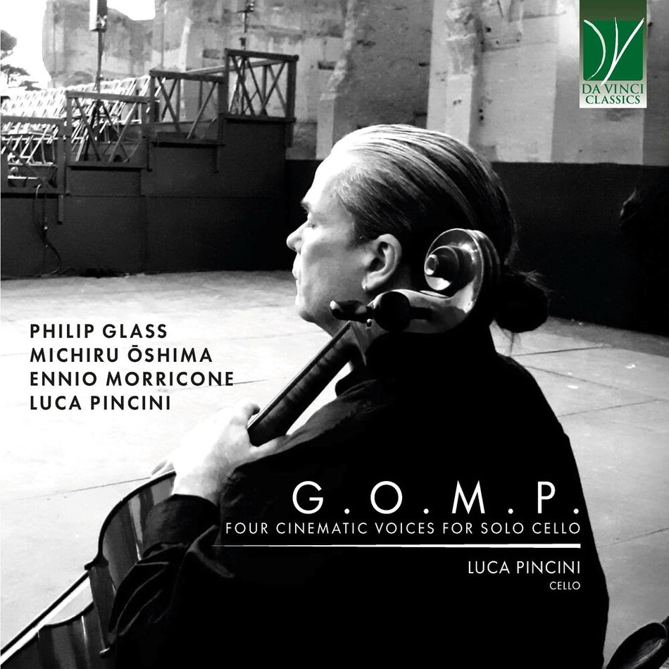 the album cover for Luca Pincini - G.o.m.p. - Four Cinematic Voices for Solo Cello