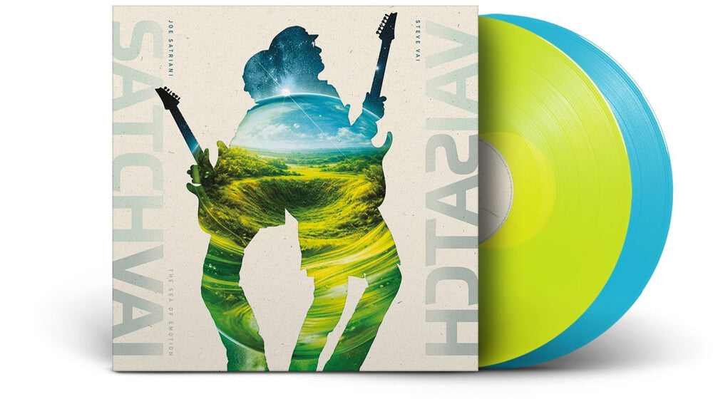 the album cover for Joe Satriani and Steve Vai - The Sea of Emotion [Transparent Neon Yellow & Turquoise]