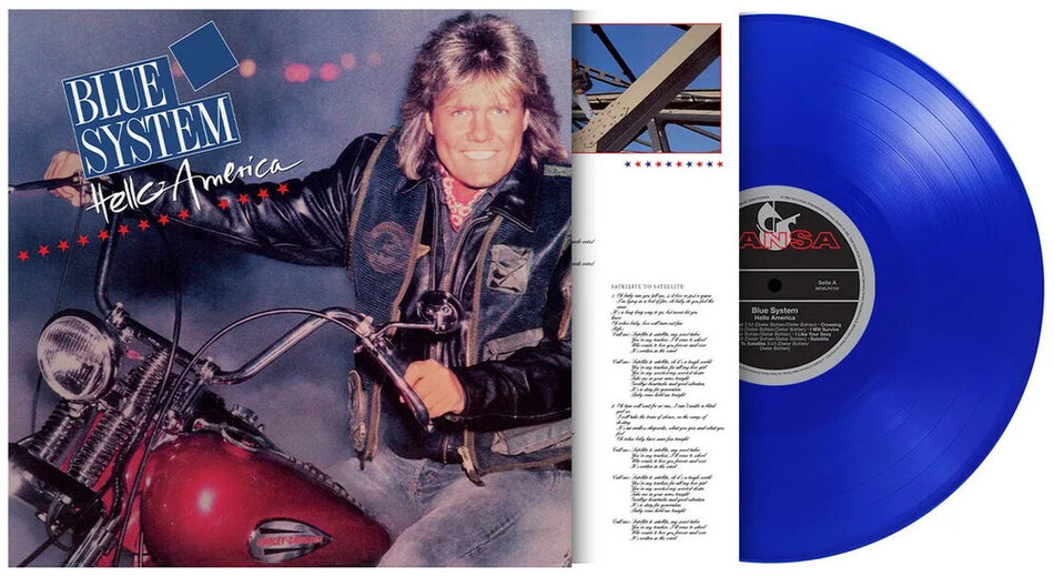 the album cover for Blue System - Hello America (Blue) [Clear Vinyl] [180 Gram] (Hol)