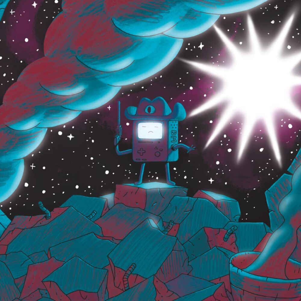 the album cover for Gilligan Moss - Adventure Time: Distant Lands Bmo's Mixtape (gilligan Moss Mix/groovy Cosmic Splatter Vinyl)