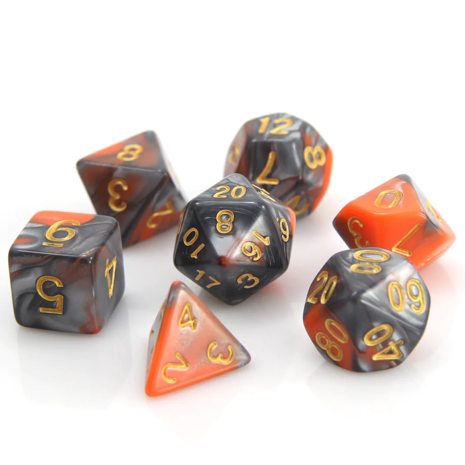 Die Hard Dice - 7 Piece Acrylic RPG Set - Silver and Orange Alloy